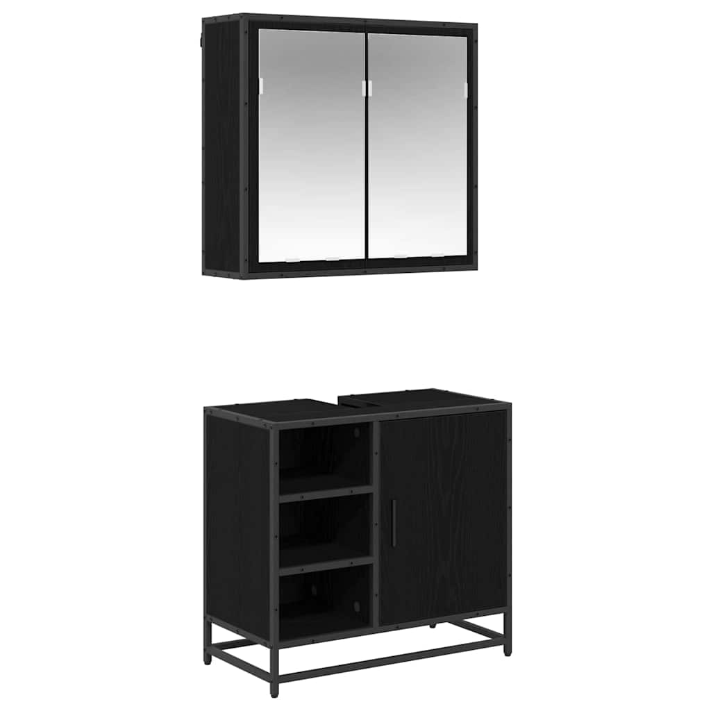 Bathroom Furniture Set 2 Pcs Black Oak Effect Wood Based Material