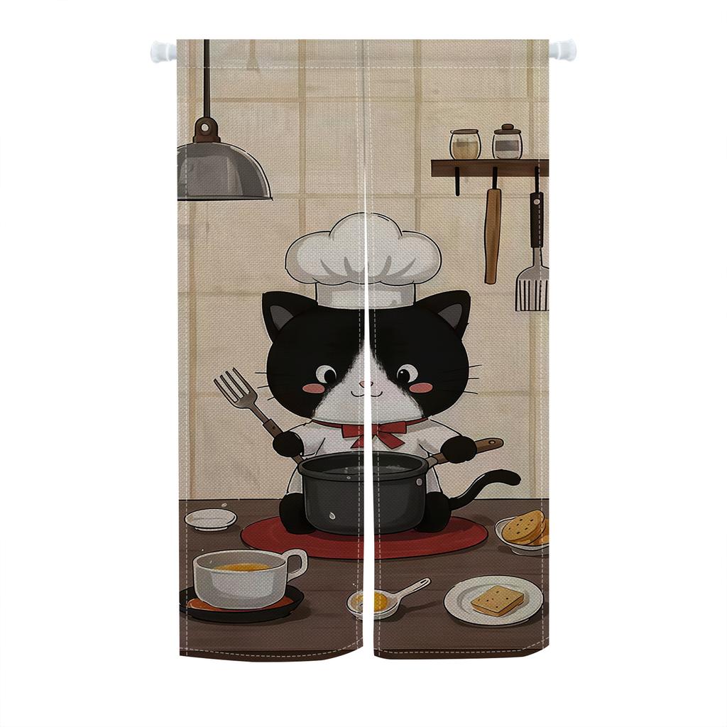 Japanese Style Noren Door Curtains Cute Cat Cherry Blossom Bird Patterns Polyester Doorway Kitchen Entrance Half Curtain For Cooking Area Made Of