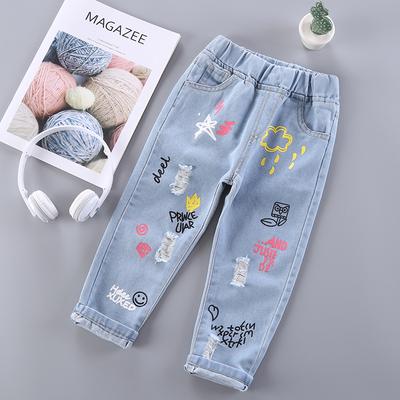 Gutter våren og høsten bomull jeans tegneserie mellomhøyde bukser