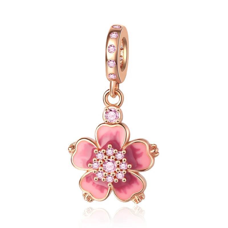 Plated Rose Gold Sparkling Pink Air Balloon & Levelled Heart Charm Bead Fit Original Sier Bracelet DIY Jewelry