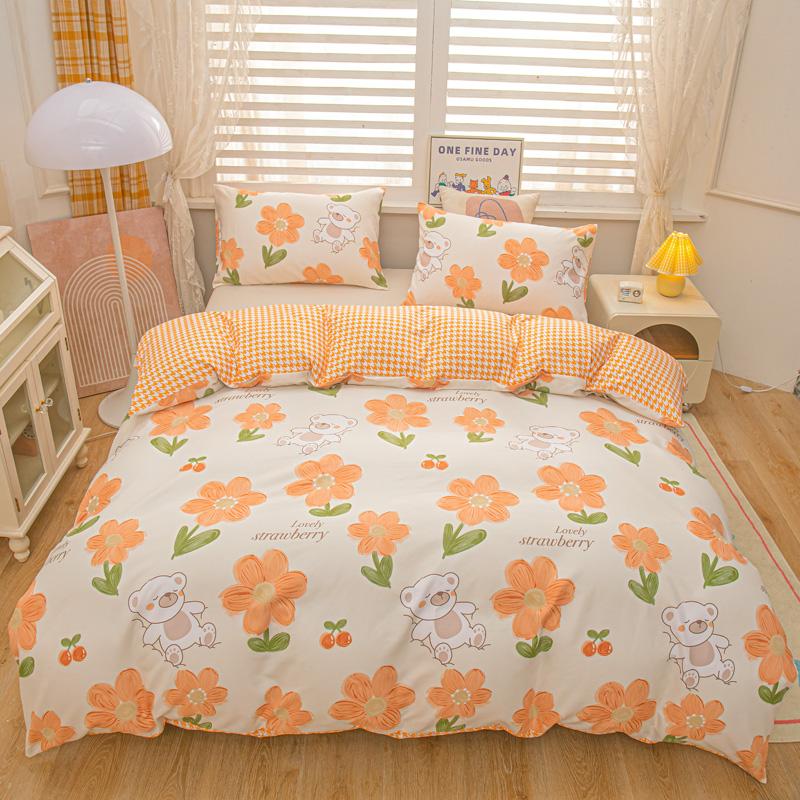 Cartoon Animal Rabbit Bear Duvet Cover Girls Strawberry Floral Bedding Set Reversible Kawaii Comforter Cover With 2 Pillowcase