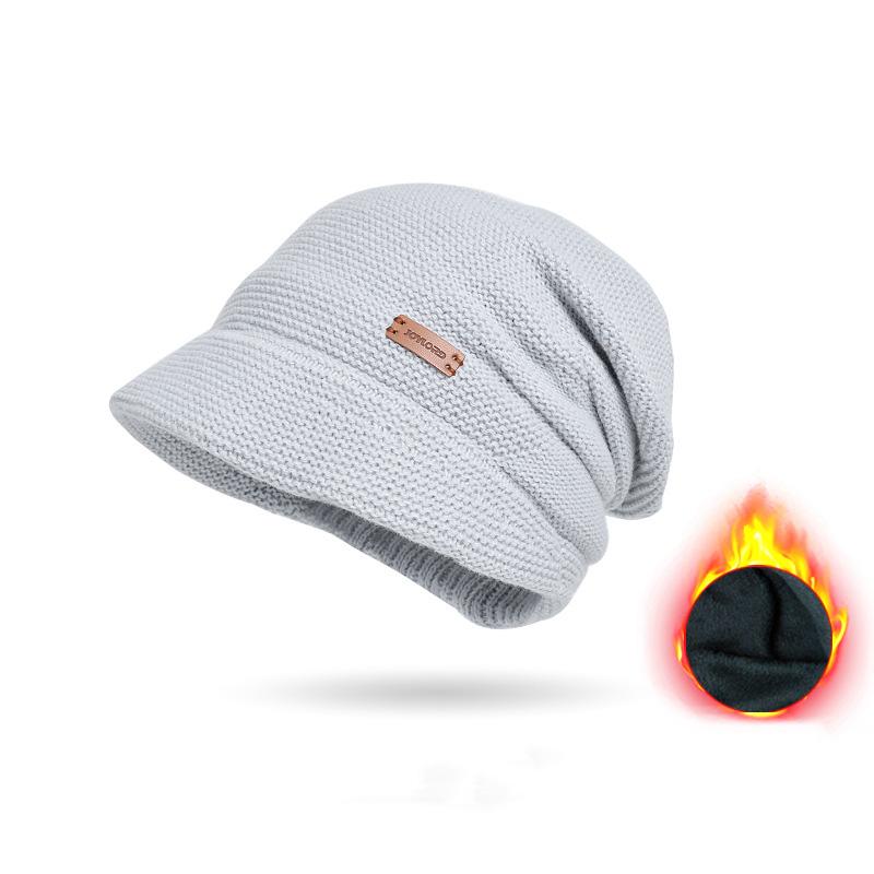 

WTEMPO Однотонные женские флисовые толстые внутренние трикотажные шапки с защитой от ветра, повседневные универсальные плюшевые мешковатые шапки-бини One Size светло-серый