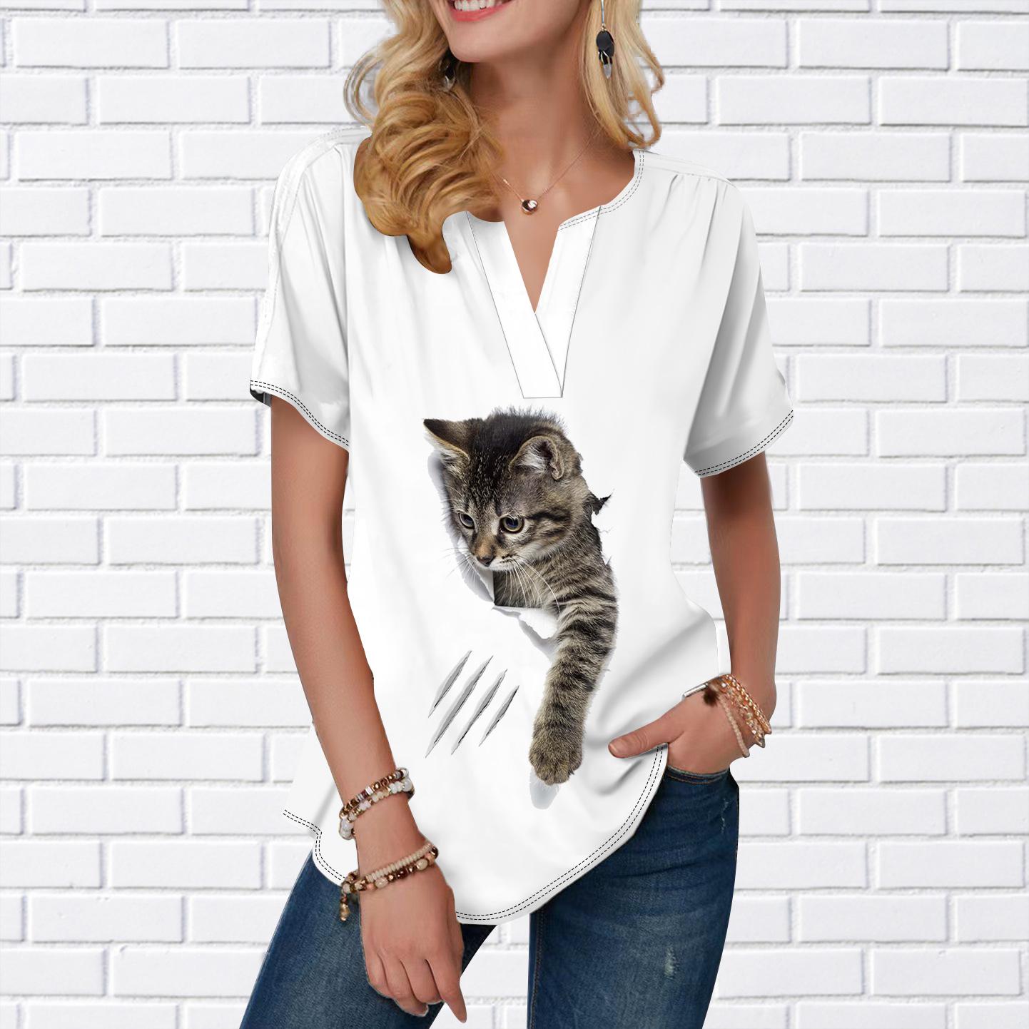 Женская летняя футболка с принтом «бабочка-кошка» — фото 3