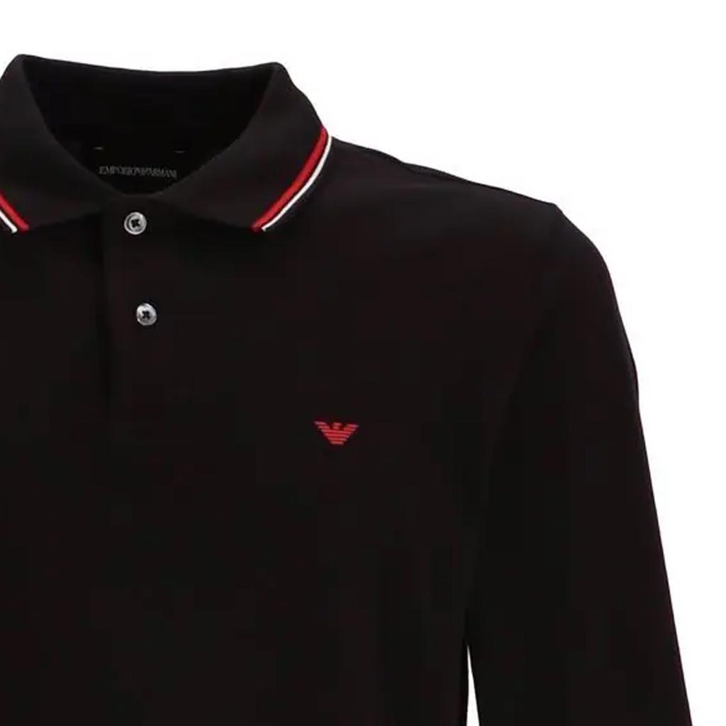 Emporio Armani Logo Embroidered Button Straight Long Sleeve Polo Shirt Men Tops Black 8N1FB51JPTZ0999_NG