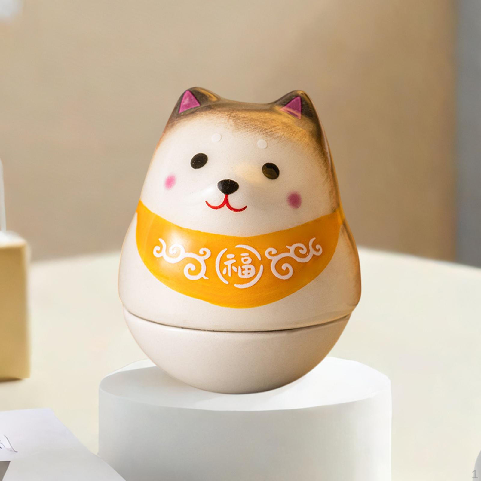 

Керамическая статуэтка собаки удачи сиба-ину неваляшка 1,4x1,4x1,5 дюйма настольное украшение Brown Yellow