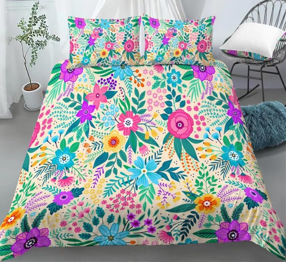 Luxury 3D Floral Print Bedding Set Queen King Size Comfortable Duvet Cover Pillowcases 3 Piece Set Comfortable Soft Home Living