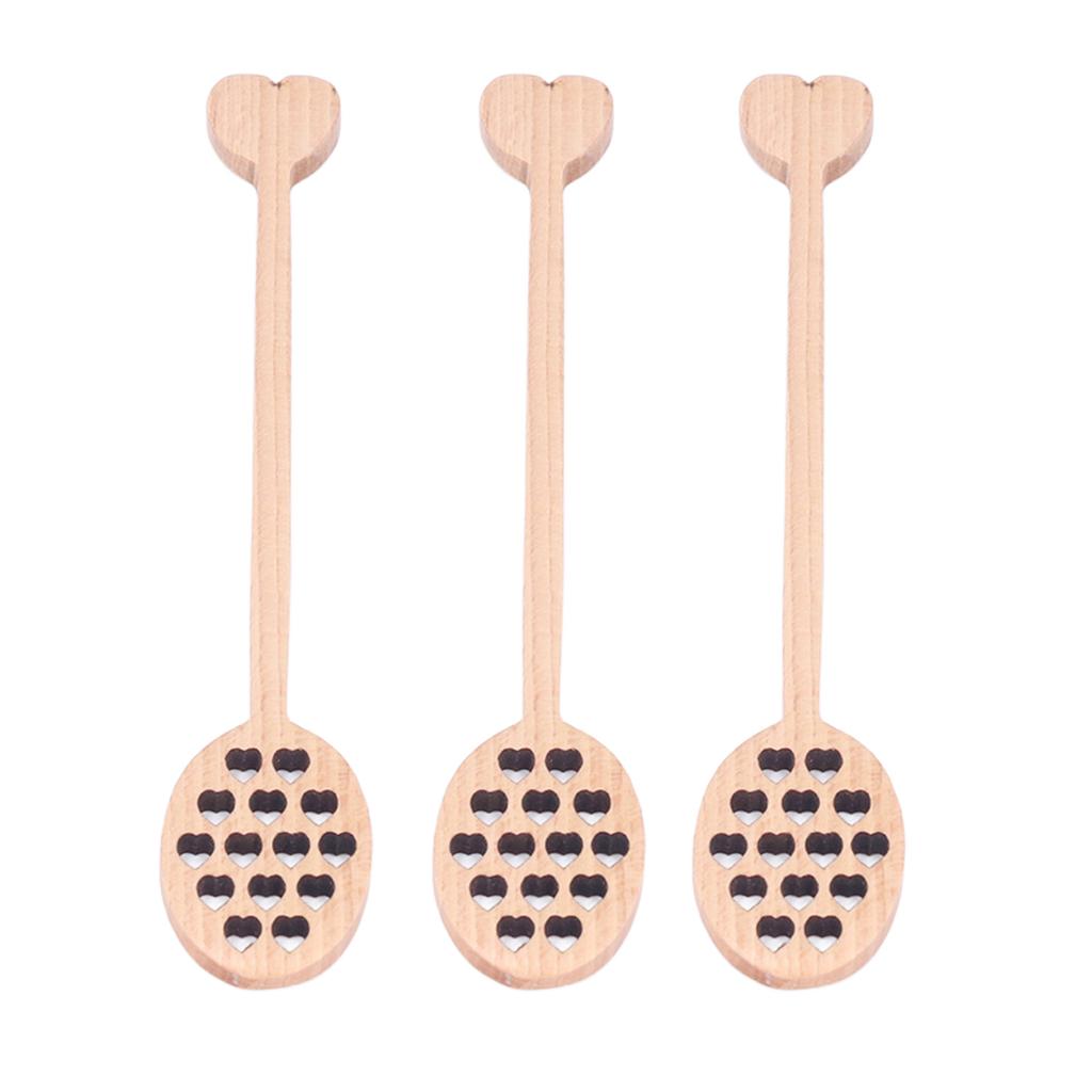 3pcs Wood Honey Dipper Heart Pattern Chinese Cherry Wooden Mixing Stirrer Kitchen Tableware