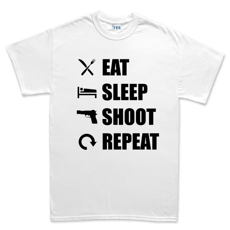 

Unisexs White Cotton TShirt Summer Short Sleeve Casual Athletic Streetwear Vintage Retro Gun Shoot Repeat Graphic Tee Shirt 4XL
