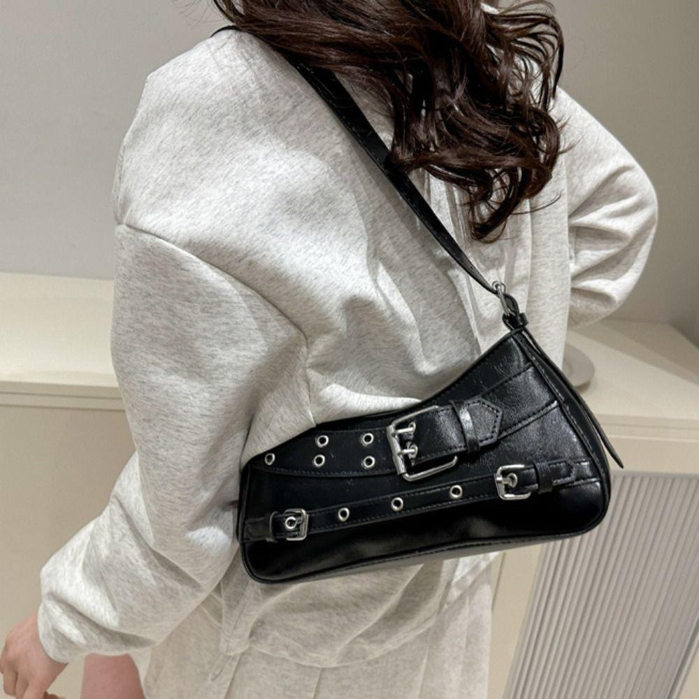 Pu Leather Y2k Underarm Bag Elegant Spicy Girls Handbag Trendy Belt Buckle Shoulder Bag  Club