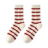 1 Pair Winter Warm Soft Thick Socks Christmas Gift Middle Socks for Women Mid Tube Socks Red White Stripes