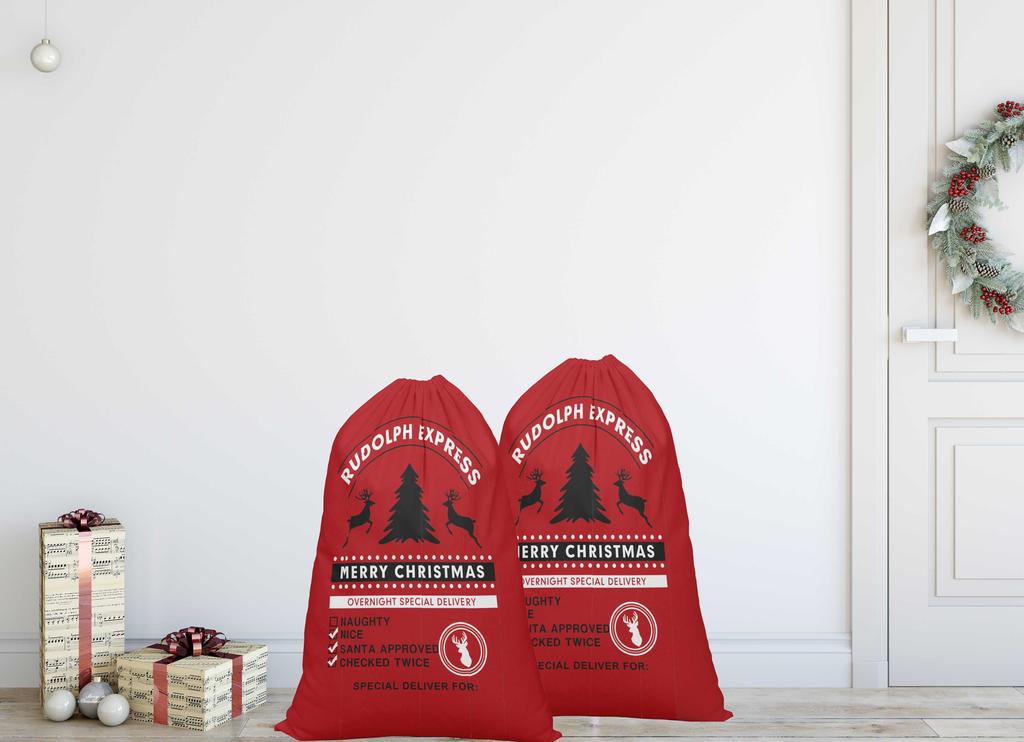 Printtoo Pack Of 2 Pcs Xmas Presents Storage Bags Large Santa Gift Sack With Drawstring Christmas Party Favor 27x20 Inch