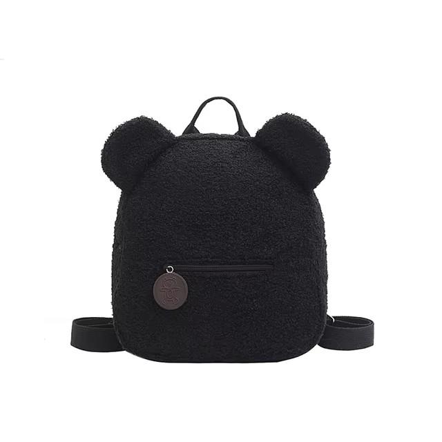 Cute Bear Lambswool Backpack for Girls, Soft Plush Fleece Mini Daypack, Casual Lightweight Shoulder Bag for Kids Outdoor Travel Daily Use