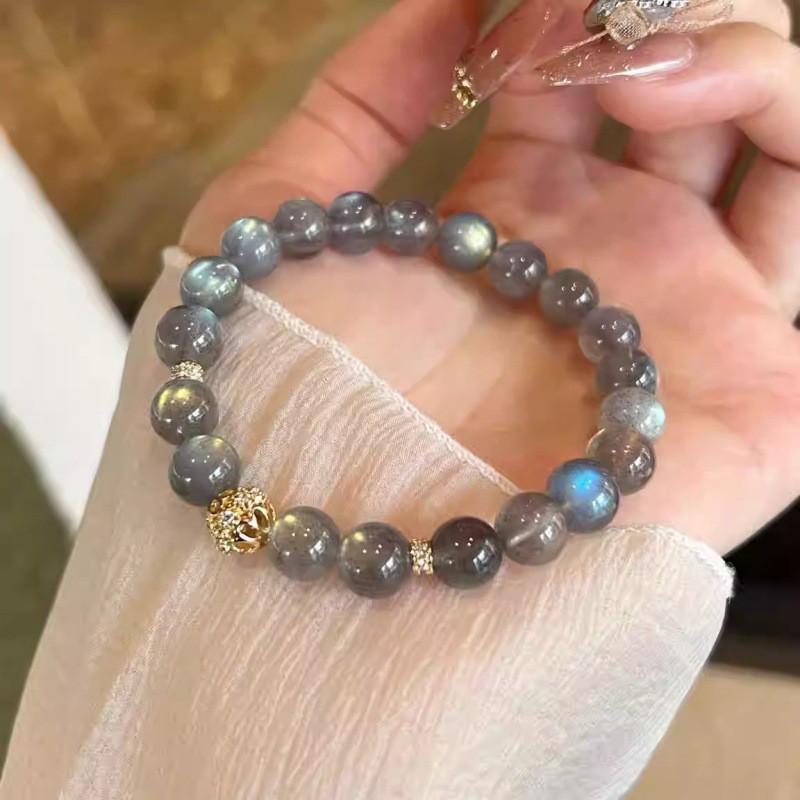 Natural Gray Moonstone Crystal Bracelet Women Elegant Handmade Love Protection Charm Fashionable Daily Wear