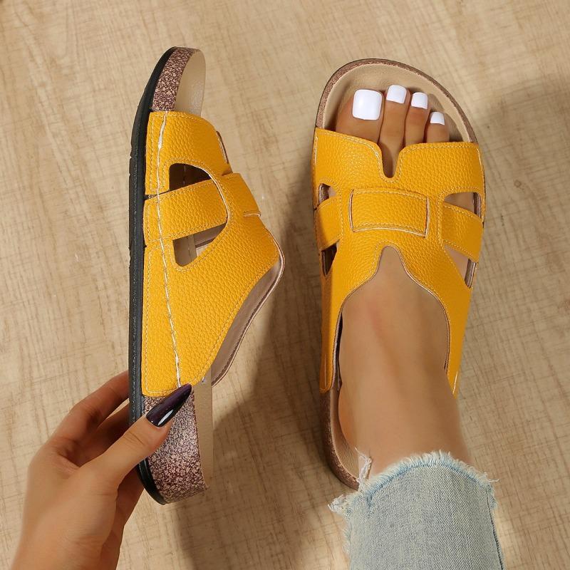 

Summer new simple thick-bottomed cool slippers women s woven casual versatile one-word beach slippers 43 жёлтый