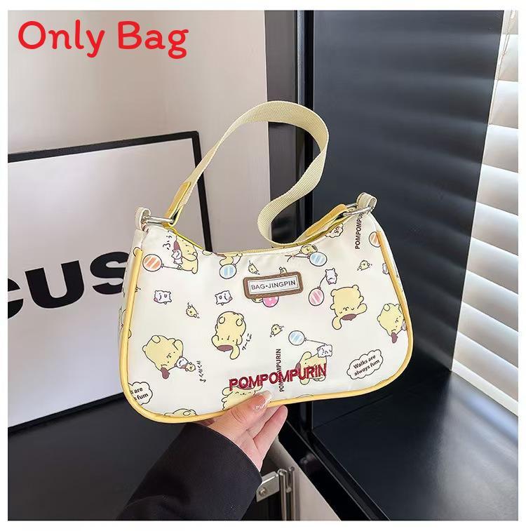 Cartoon Print Nylon Shoulder Bag With Zipper For Daily Use