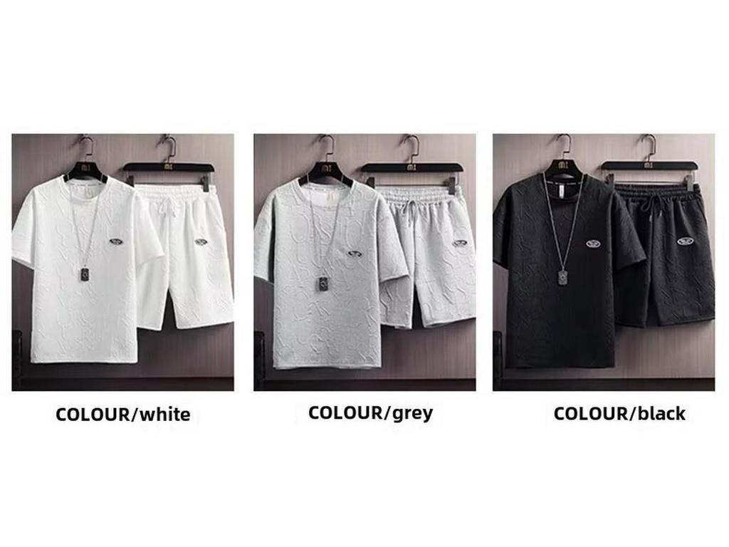 Men's Casual Two-Piece Jacquard Letter T-Shirt & Wide-Leg Shorts Set