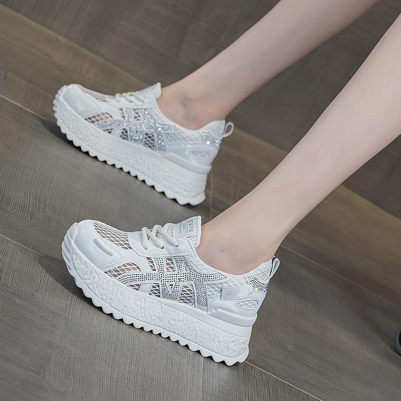 Small thick-soled little white shoes women's 2025 summer light luxury explosion shallow mouth breathable sports heightening casual dad shoes