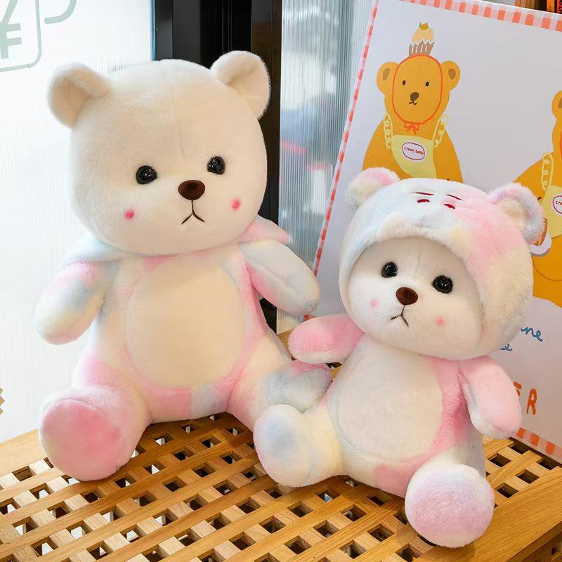 

Красочная плюшевая игрушка-медведь тай-дай - Детская кукла, Подарок на день рождения для девочек, Подушка для сна и Приз для игрового автомата с клешней 27 cm