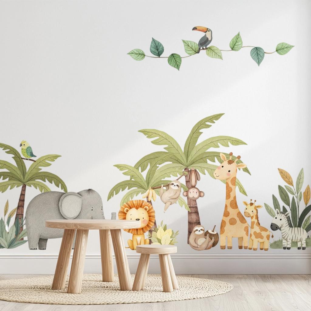 Safari Wall Stickers Exotic Animals Palm Trees Children'S Room