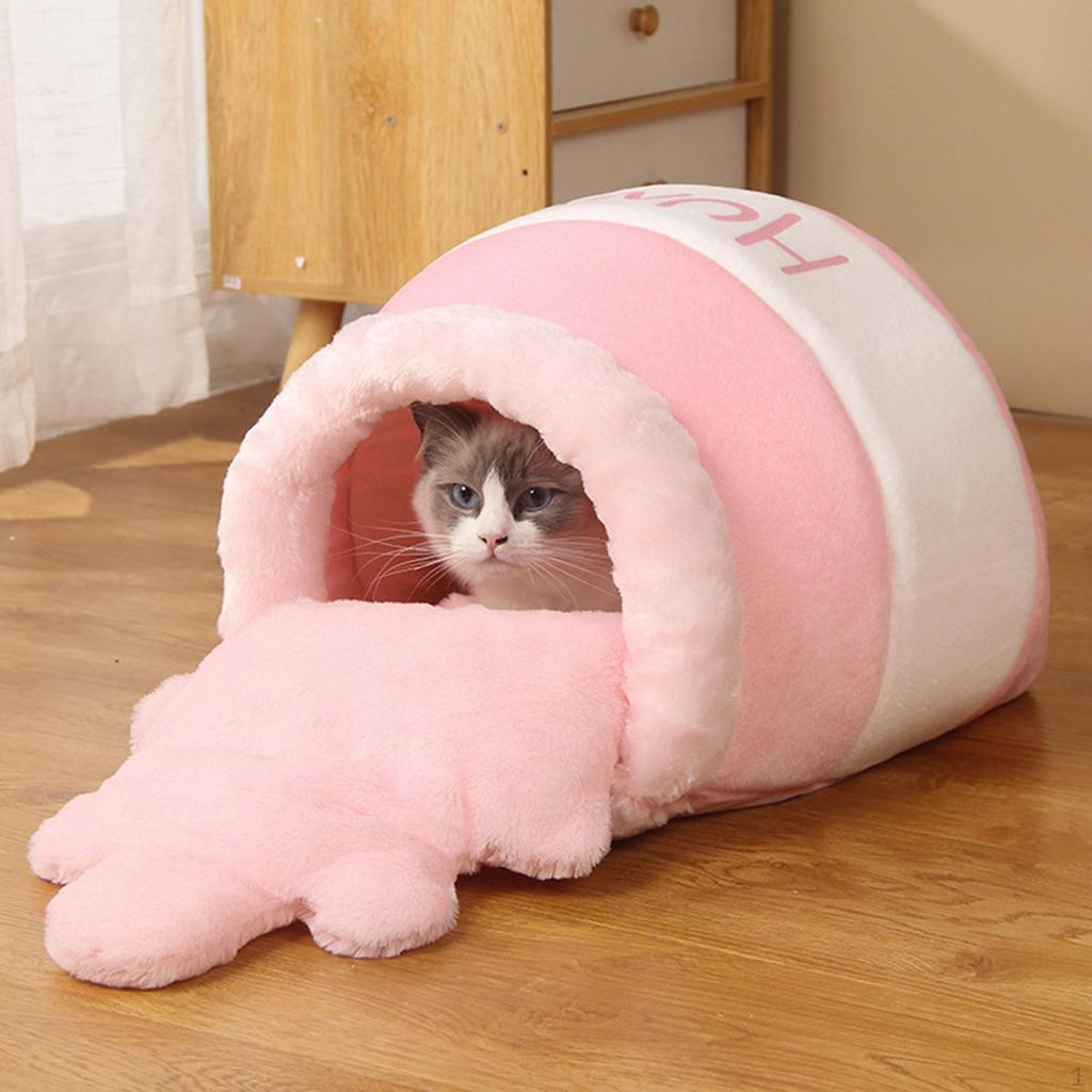 Bed for Indoor Cats Removable Cushion Cozy Cave Cartoon House Sleep Small Kitten Warm