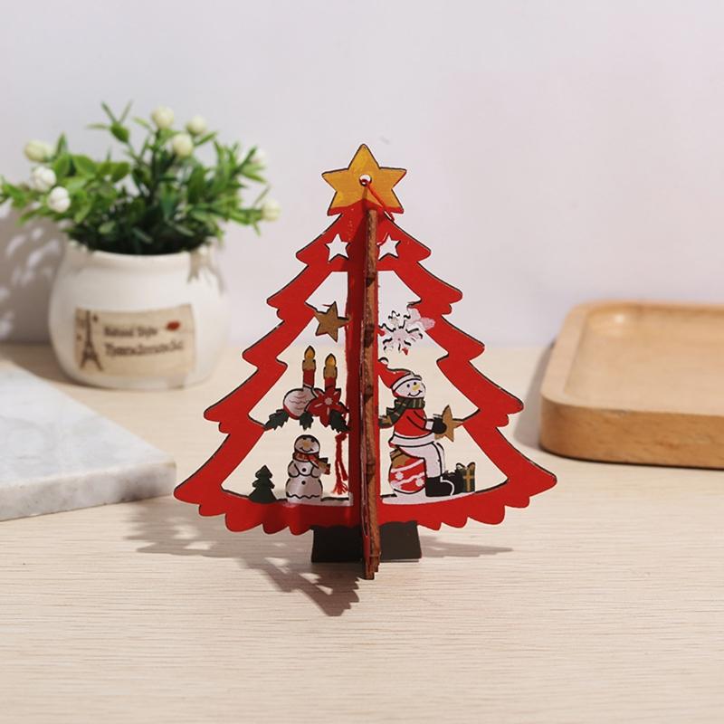 Cute Wooden Christmas Ornaments Star Xmas Tree Bell Xmas Tree Hanging Embellishments Crafts DIY Holiday Hanging Decor