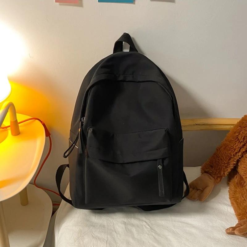 Waterproof Nylon Backpack For Women Simple Solid Color Bookbag Travel Backpack For Student Girls School Bag Female Shoulder Bags
