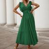 Sommer Chiffon Lila Sexy V-ausschnitt Langes Kleid Für Frauen Solide Elegante Blütenblatt Sleeve Plissee Strand Kleid Vestido De Mujer 24971