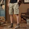 Herren Sommer Retro Lockere Arbeitsshorts Einfarbiges Design Tasche Lässige Fünf-Punkte-Hose