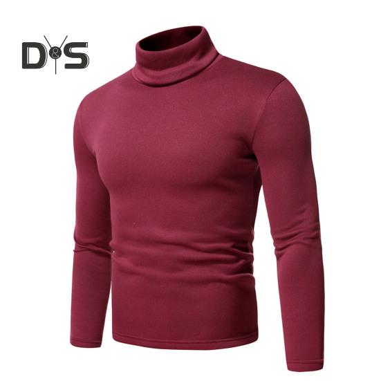 Vår Høst Menn Fitness Topp Slim Fit Høy krage Elastisk lange ermer Ensfarget Pullover Fitness Sport Topp Vinter bunnklær
