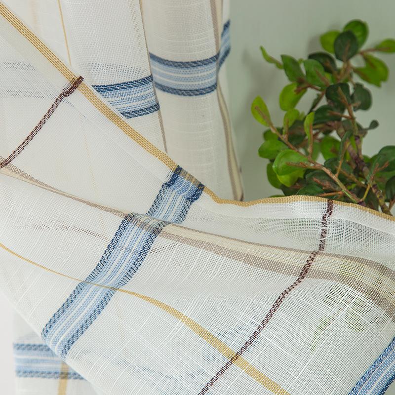 Japanese Curtains Korean S Hook Plaid Hemp, Pastoral Style Short Curtains