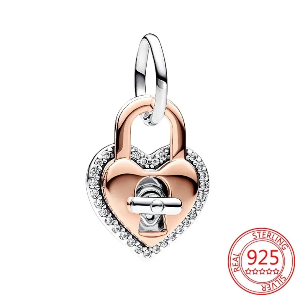 Charms Lucchetto Chiave in Argento 925 Ciondoli a Forma di Cuore per Bracciale Gioielli Fai da Te Regalo