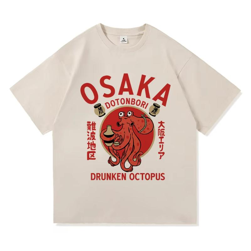 Funny Osaka Dotonbori T Shirt Fashion Men/Women Retro Takoyaki Osaka Drunken Octopus T-Shirt Unisex Vintage Cotton Tees Shirts
