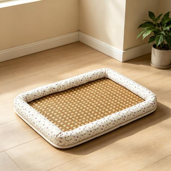 Cat Bed for Indoor Cats Soft Dog Bed with Wicker Mat Anti-slip Pet Sleeping Pad for Kitten Puppy Small Dogs