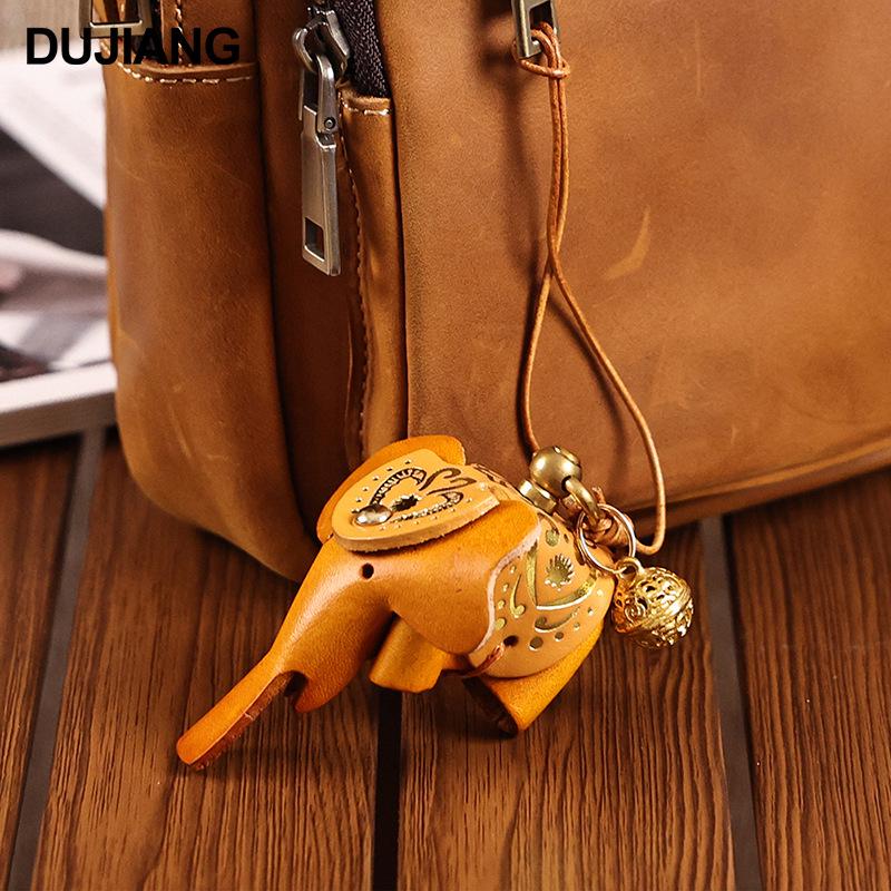 Creative Genuine Leather Elephant Charm Keychain