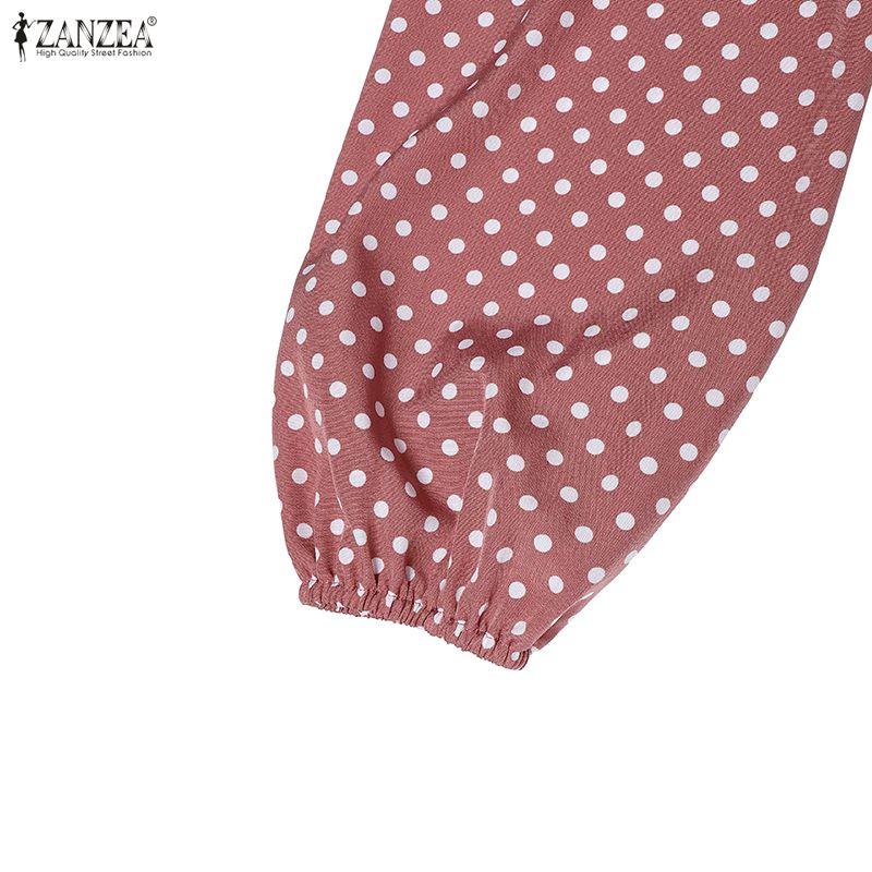 ZANZEA Women Muslim Casual Round Neck Long Sleeve Loose Polka Dot Print Dress