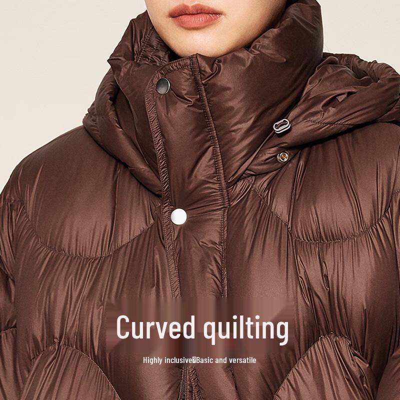 LESS 2024 Winter Hooded Loose Mid-Length Goose Down Jacket