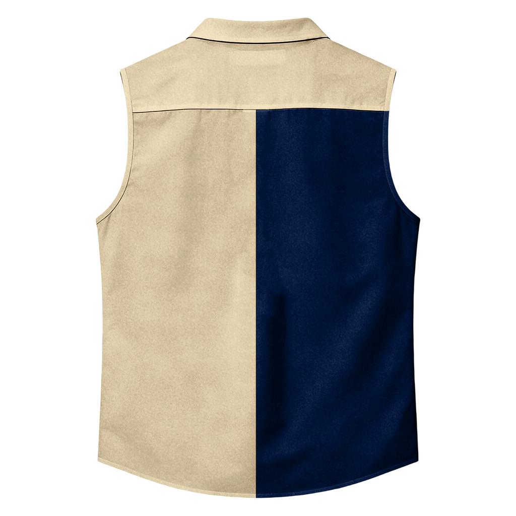 Men's Workwear Lapel Button-Down Vest Shirt - Lightweight Sleeveless Top