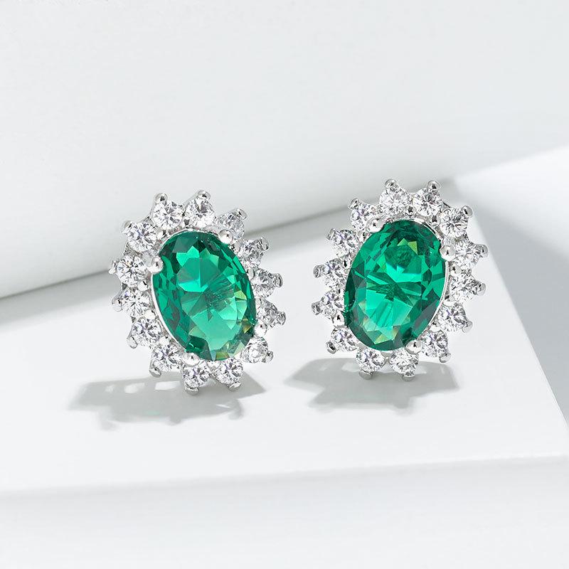 Zodiac Stone Gemstone Stud Earrings: Exaggerated Royal Blue Sapphire Sunflower Design In European and American Style.