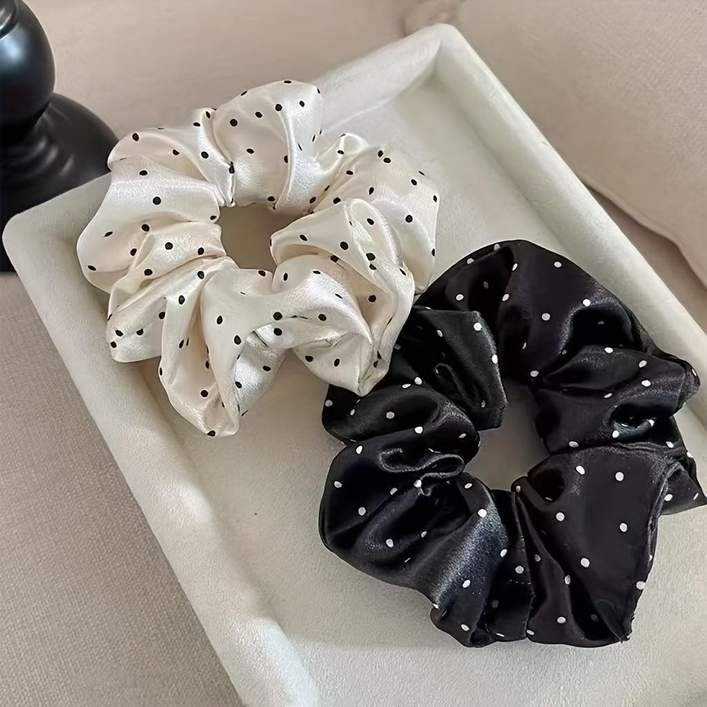 2pcs French Satin Polka Dot Colon Vintage Gentle Scrunchie High Stretch Ball Head Band Hair Cord Head Cord
