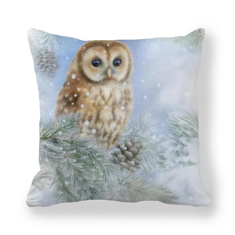 New Christmas Cushion Cover Print Robin Bird Pillow Navidad Gift Pillowcase Decoration