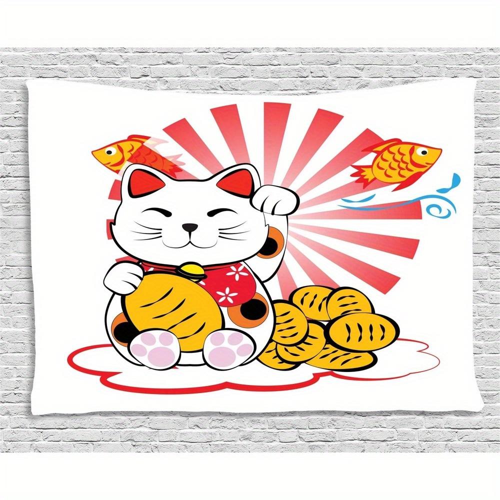 

Lucky Cat Tapestry Traditional Japanese Wall Art for a Prosperous Welcoming and Joyfully Auspicious Decor Statement 74x94cm(29x37in)