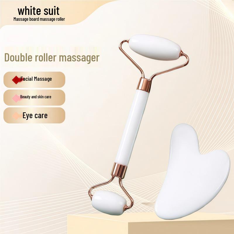 Rose Quartz Heart-Shaped Double-Headed Facial & Body Roller and Gua Sha Massage Set
