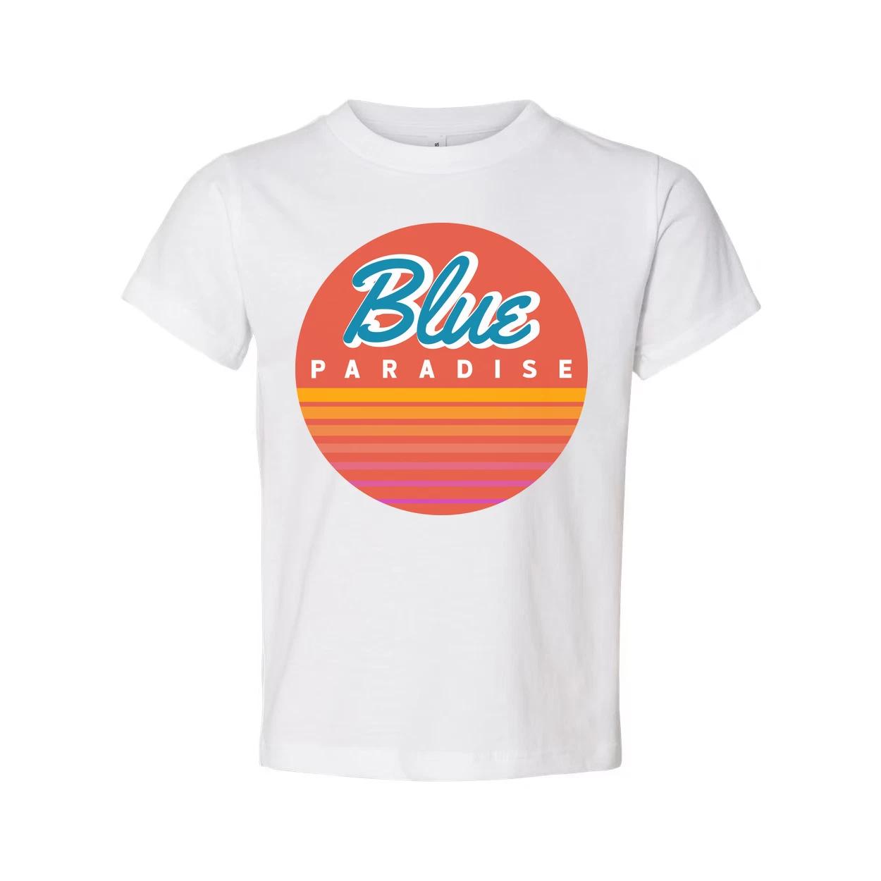

Unisex Short Sleeve Graphic Tee Featuring Blue Paradise Sunset Circle Logo Artwo 3XL