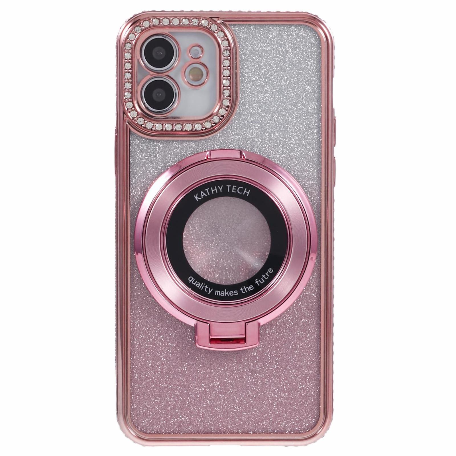 

For iPhone 11 Cell Phone Case Gradient TPU Cover with Kickstand/Rhinestone Rose Gold