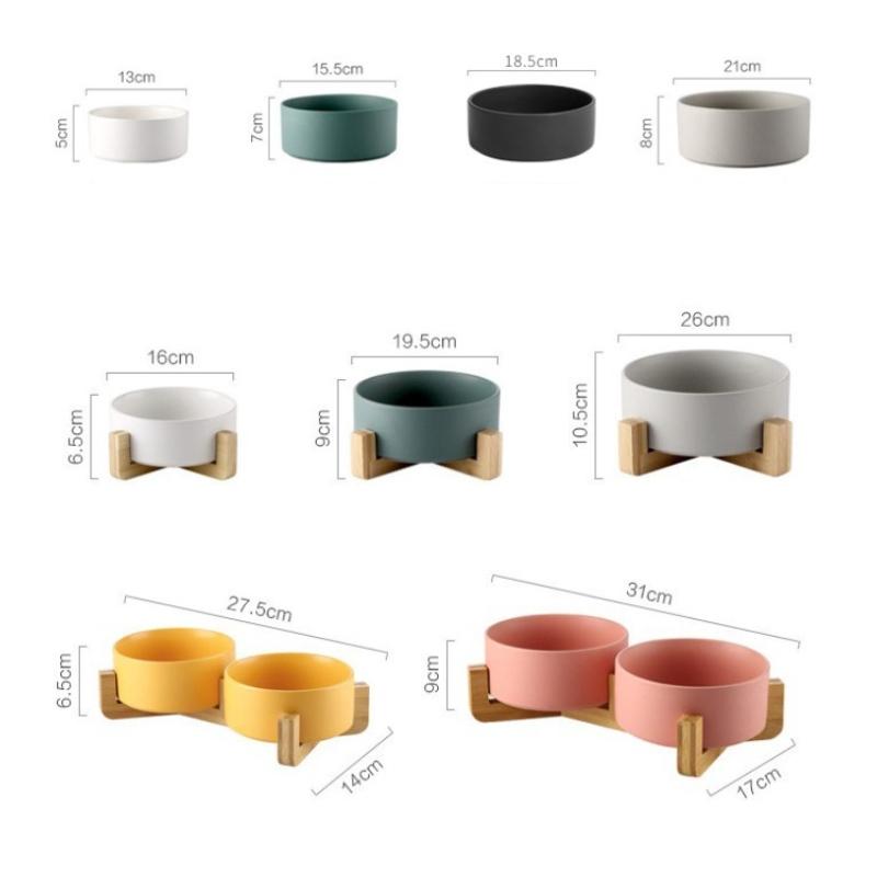Cat bowl cerami double bowl water bowl integrated wooden rack protects cervical spine high-legged dog bowl dog bowl