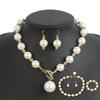 3 Stück/Set Faux-Perlen-Dekor Halskette Ohrring Armband Anzug Elegant Kurze Schlüsselbeinkette Halskette Alles Passende Schmuckaccessoires