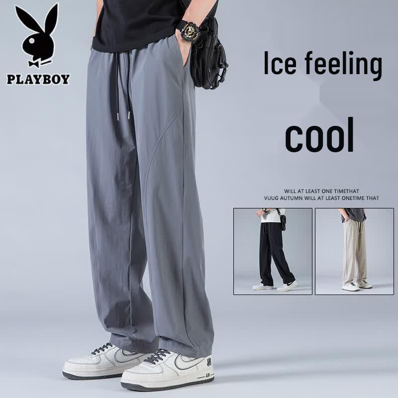 PLAYBOY Men's Summer Ice Silk Quick-Dry Casual Pants