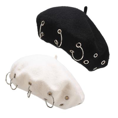 Trendy Iron Rings Beret Punk Style Painter Hat Beanie Hat Octagonal Hat for Morning Workout Chilly Outdoor Activities