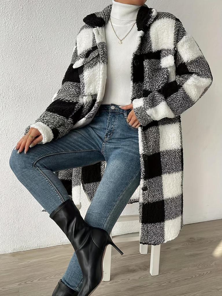 Women's Double-Sided Plush Plaid Lapel Cardigan Coat - Autumn/Winter Collection