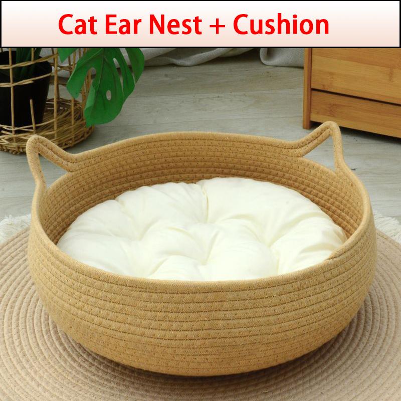 Patul pentru pisici Four Seasons țesut tapițerie detașabilă Casă de dormit Pardoseală din ratan lavabil pentru pisici Accesorii pentru animale de companie